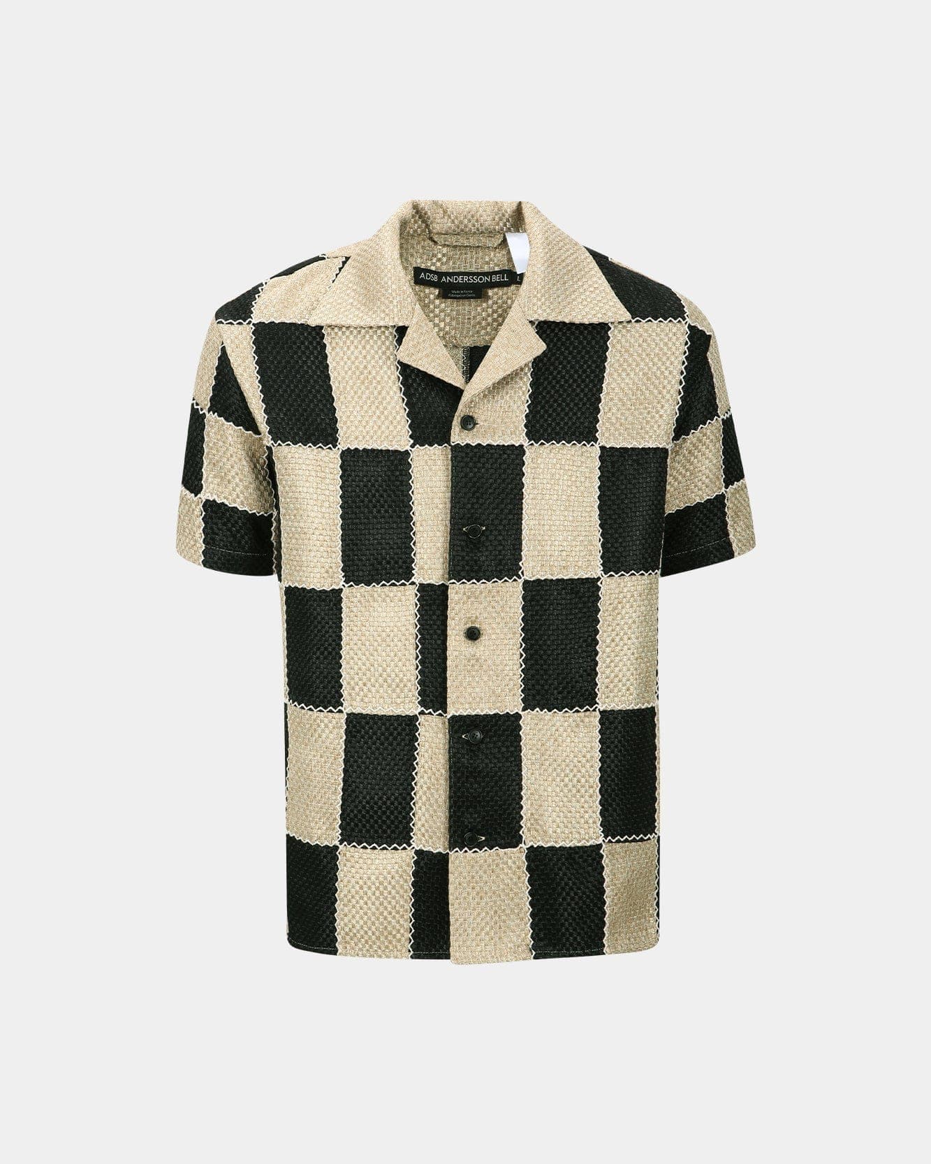 Patchwork Open Collar Shirts (Black/Beige) — vue 2