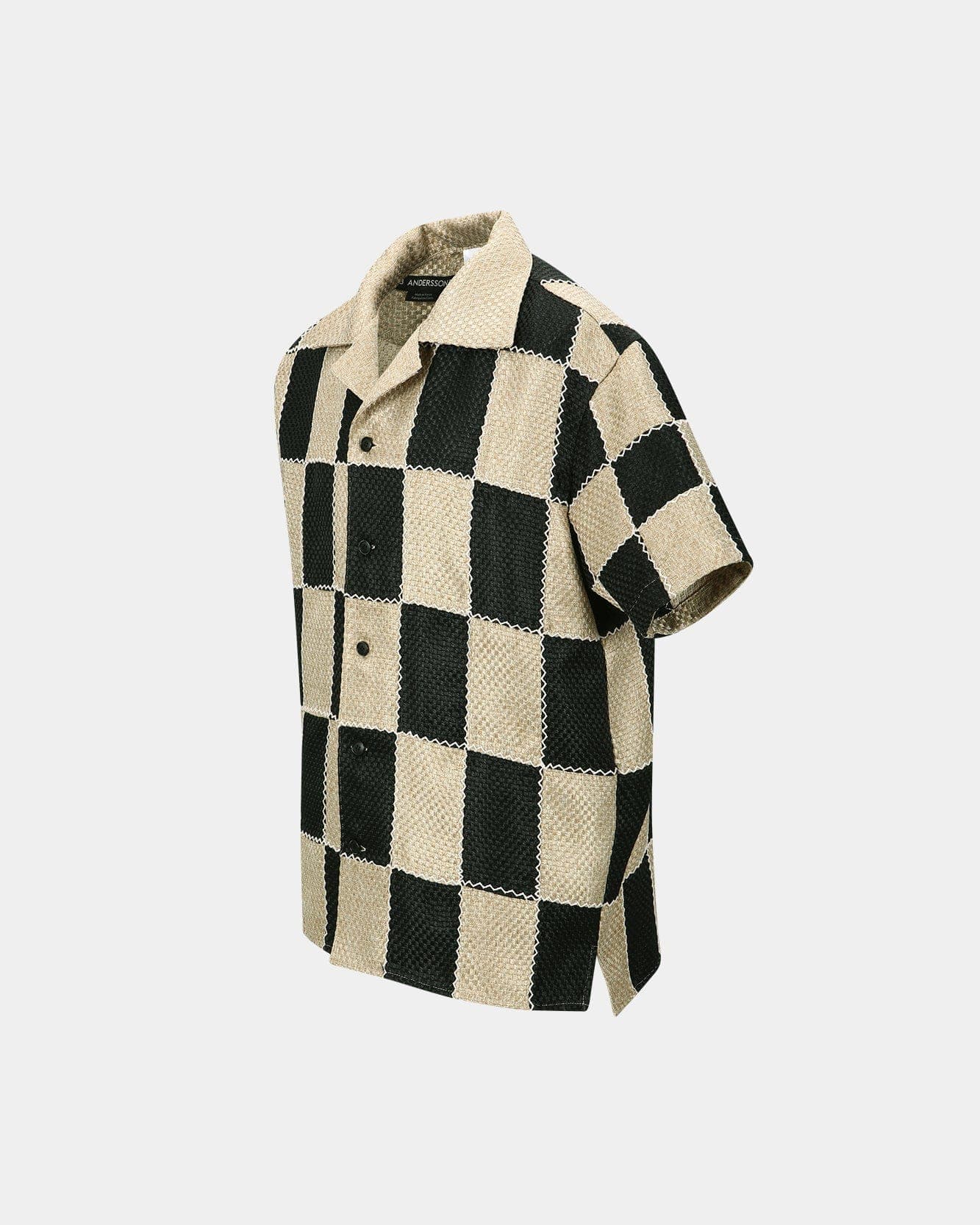 Patchwork Open Collar Shirts (Black/Beige) — vue 3