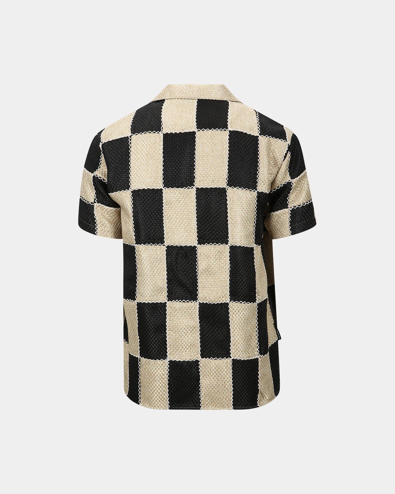 Patchwork Open Collar Shirts (Black/Beige) — vue 4