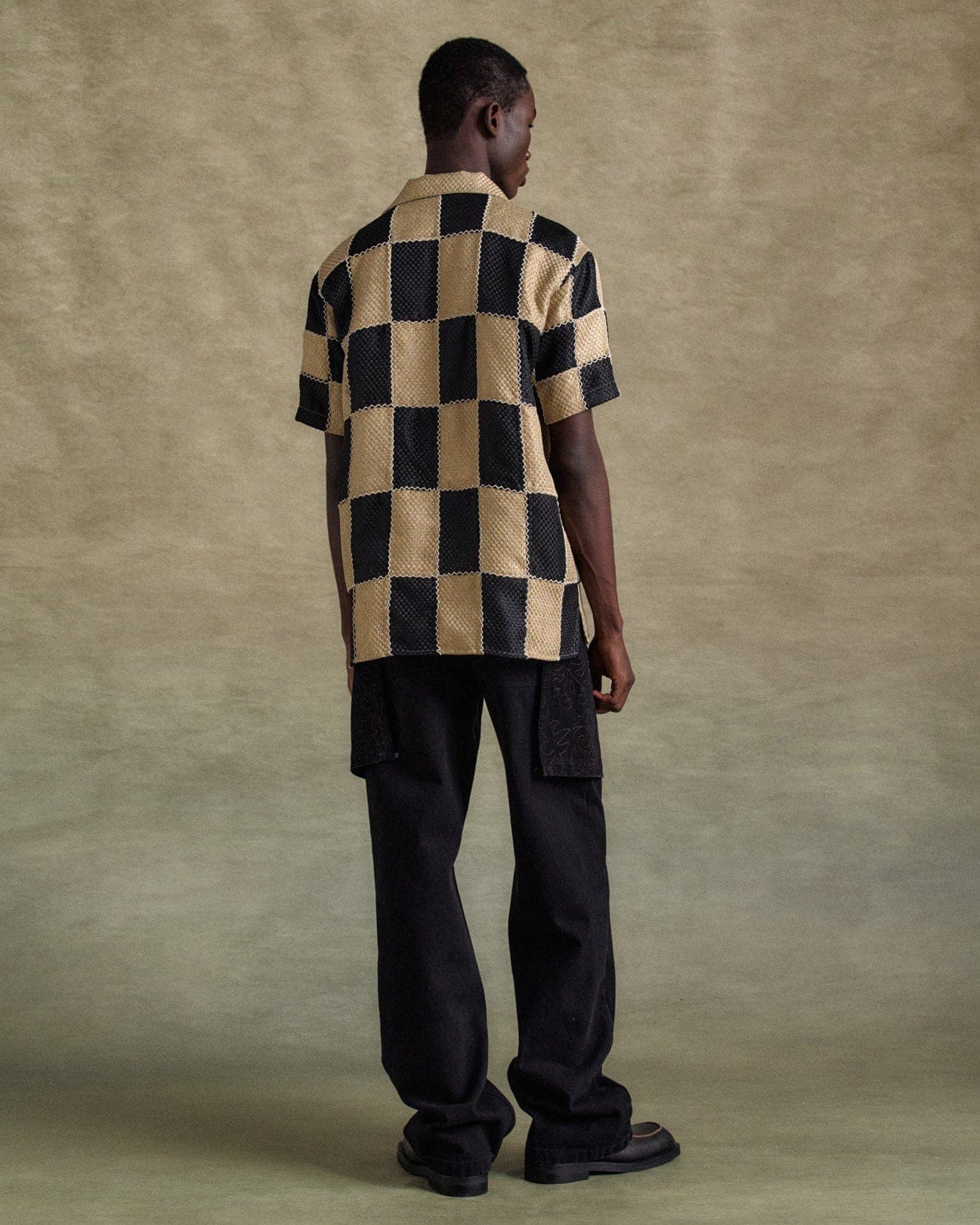 Patchwork Open Collar Shirts (Black/Beige) — vue 6
