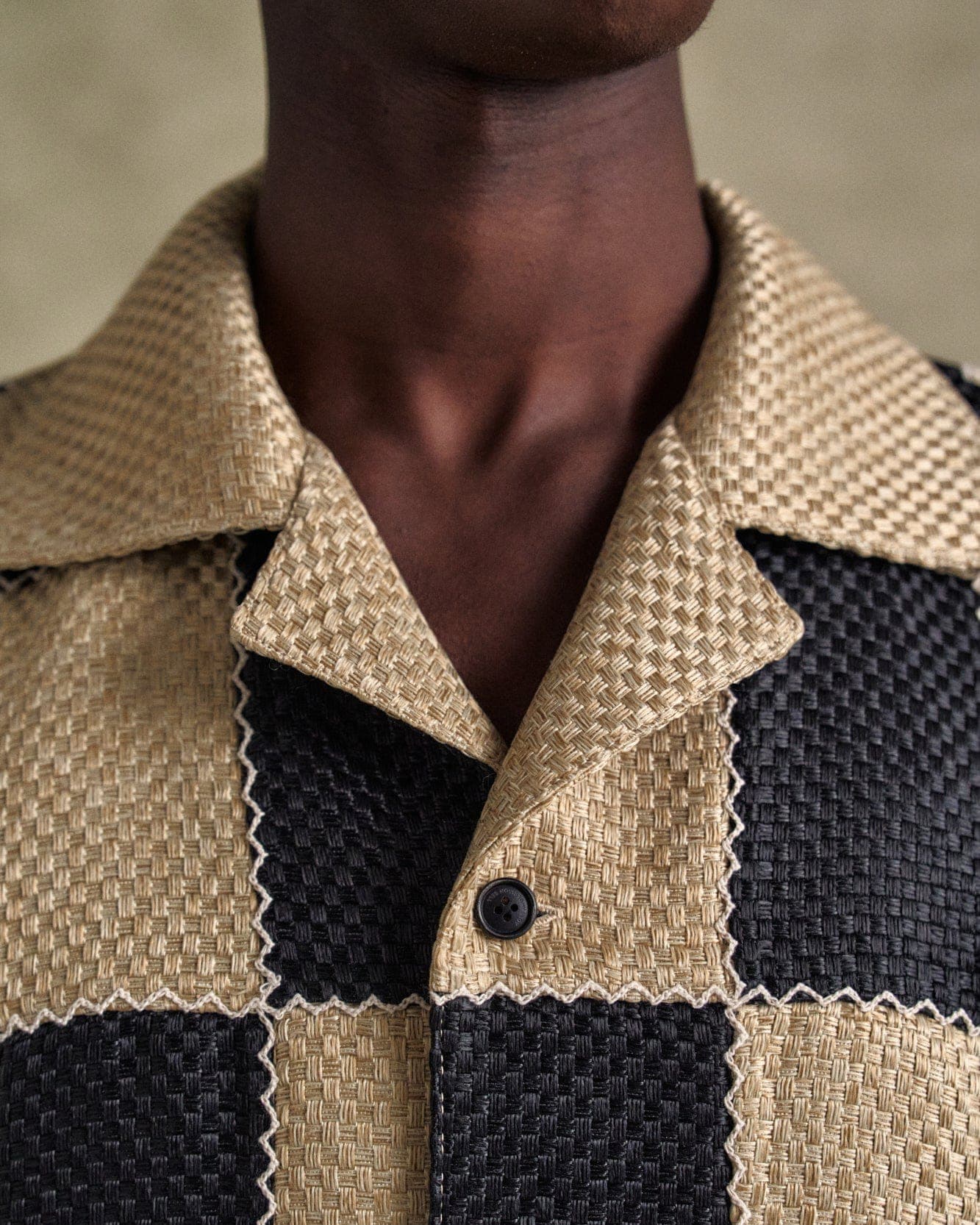 Patchwork Open Collar Shirts (Black/Beige) — vue 9