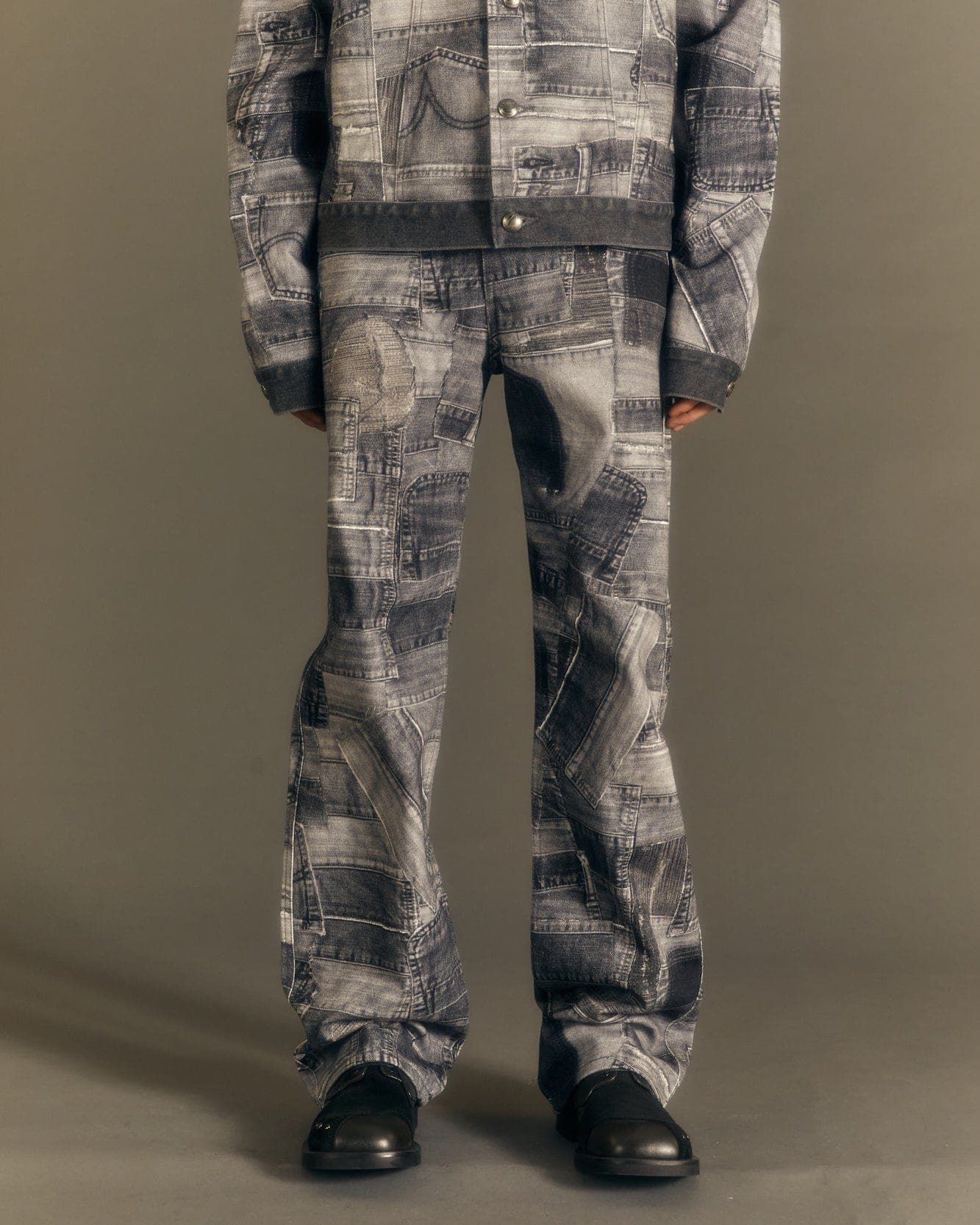 BRNO Patchwork Printed Wide Jeans (Black) — vue 2