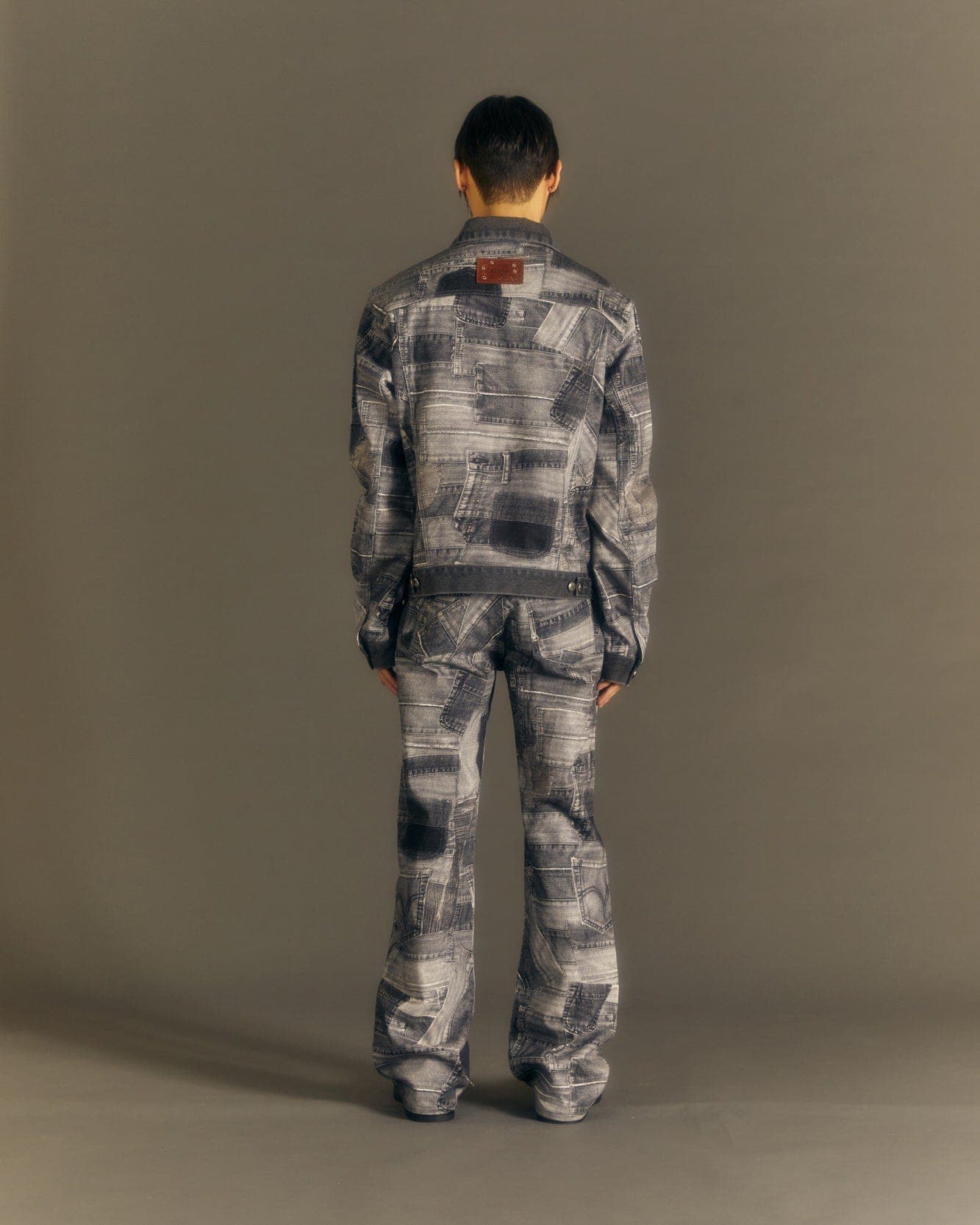 BRNO Patchwork Printed Wide Jeans (Black) — vue 7