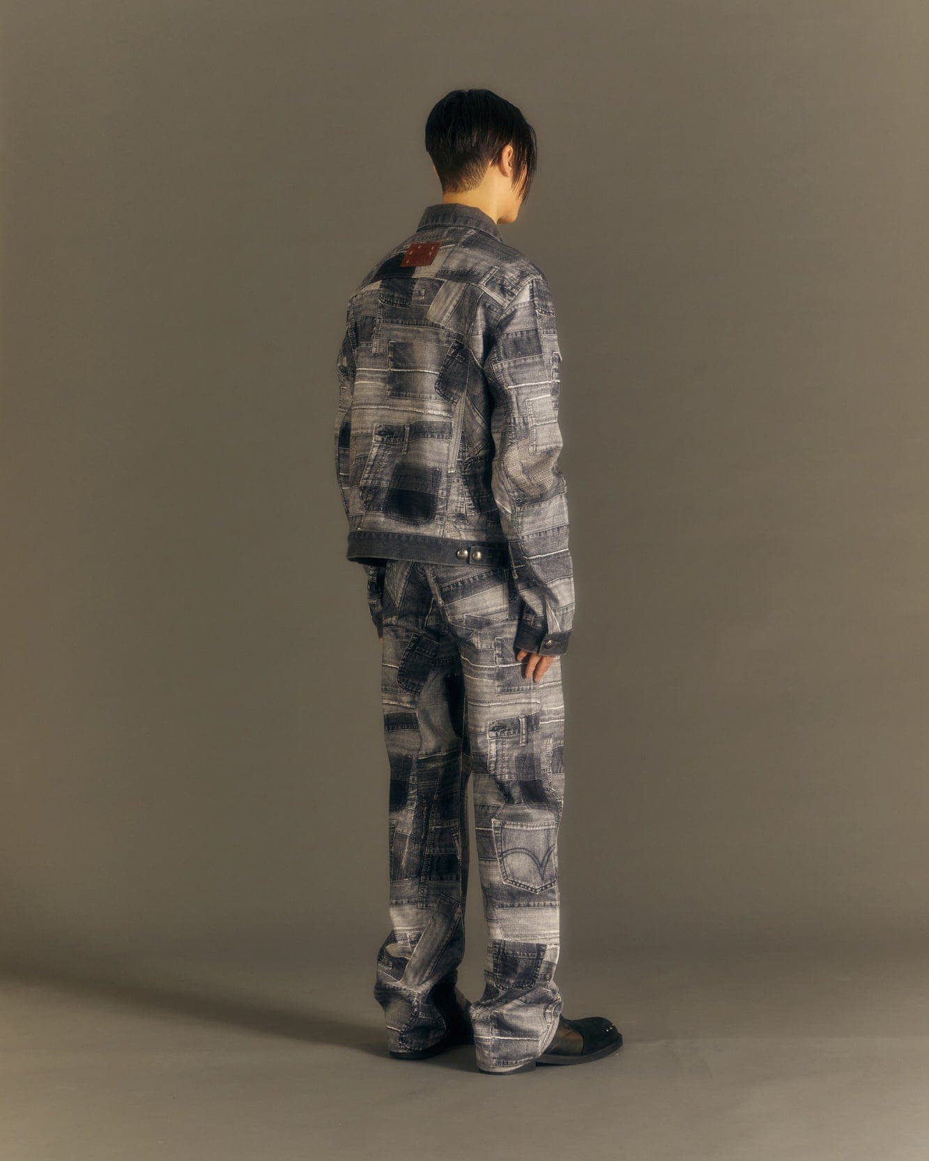 BRNO Patchwork Printed Wide Jeans (Black) — vue 8