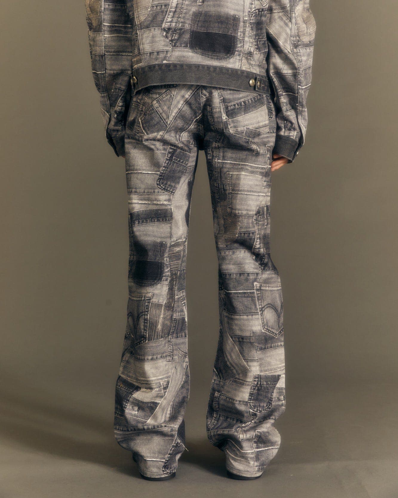 BRNO Patchwork Printed Wide Jeans (Black) — vue 9