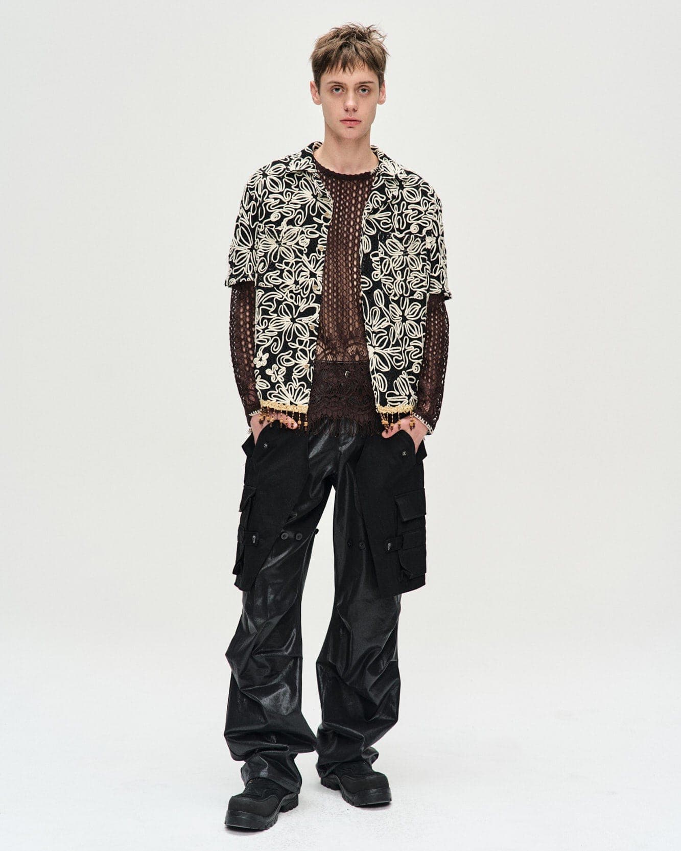Flower Jacquard Shirts (Black) — vue 9