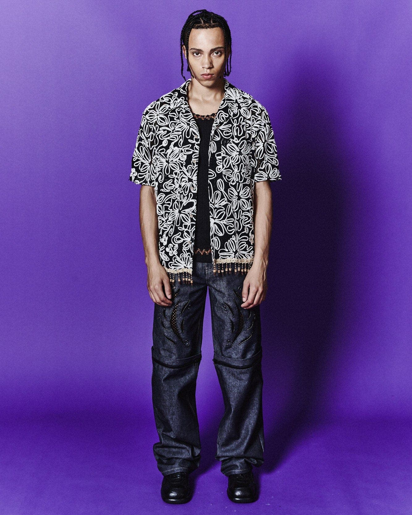 Flower Jacquard Shirts (Black) — vue 10
