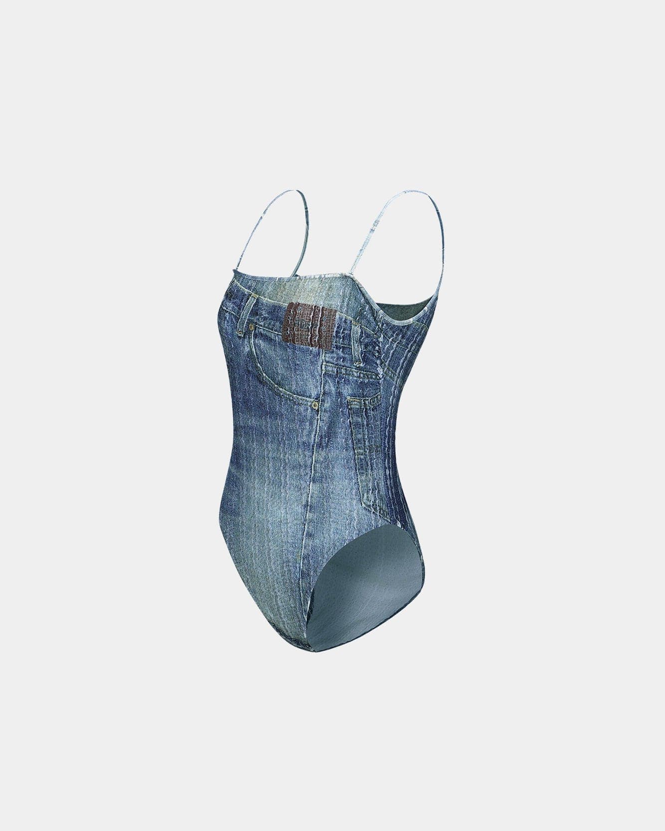 Denim Printed Knit Bodysuit (Washed Blue) — vue 2