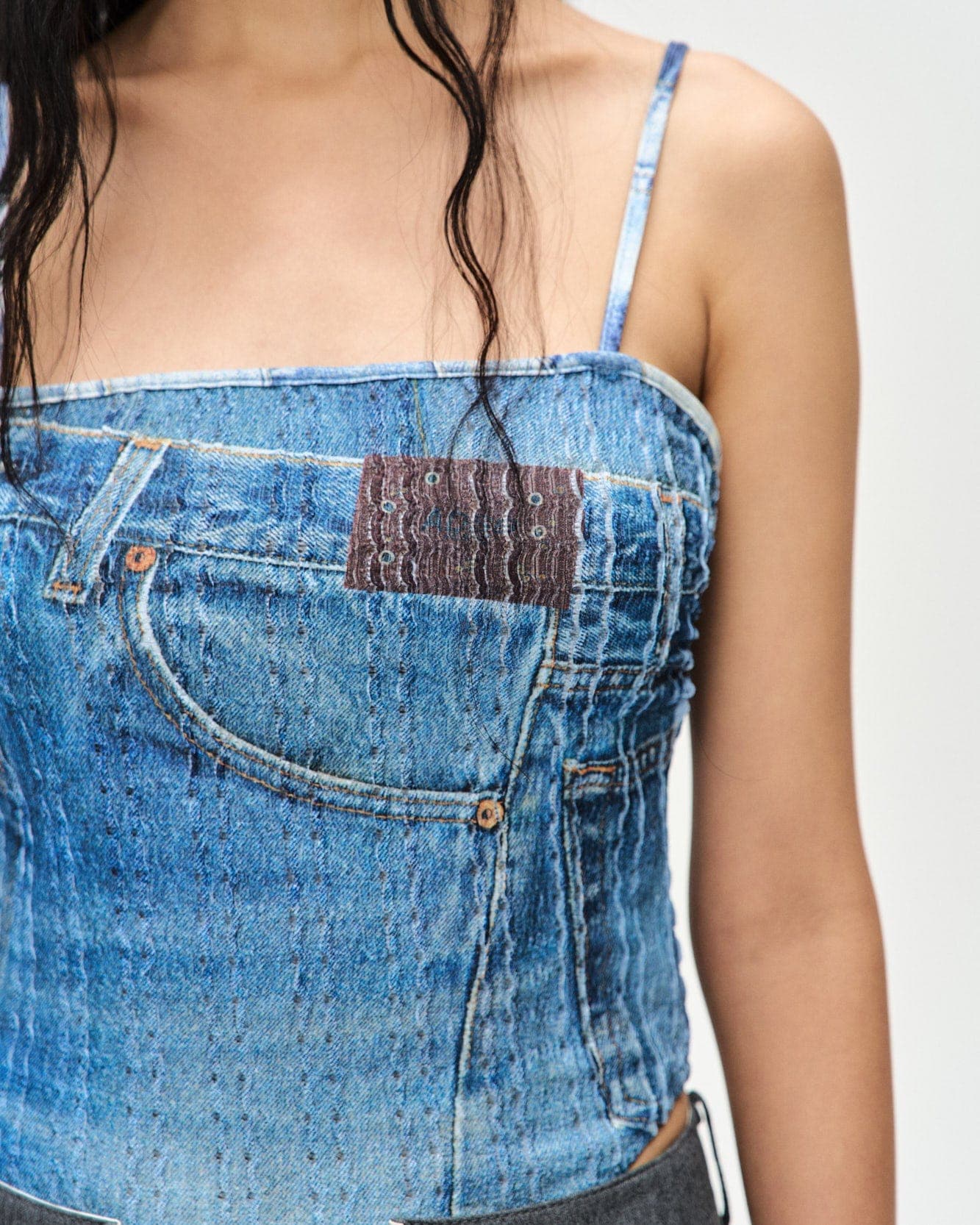 Denim Printed Knit Bodysuit (Washed Blue) — vue 7