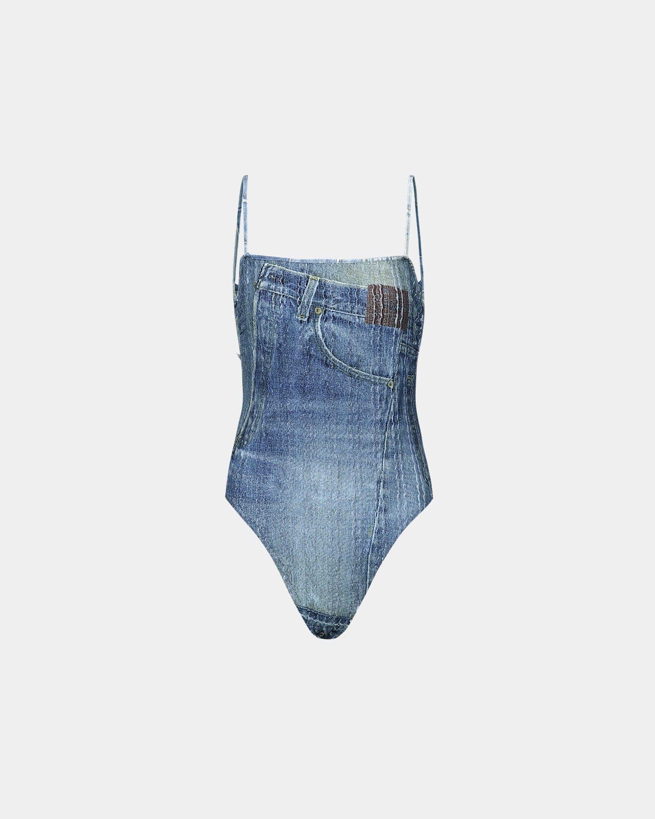 Denim Printed Knit Bodysuit (Washed Blue) — vue 1