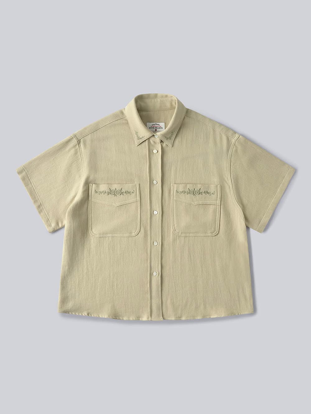 Soft Embroidery Cotton Shirt (Olive) — vue 2