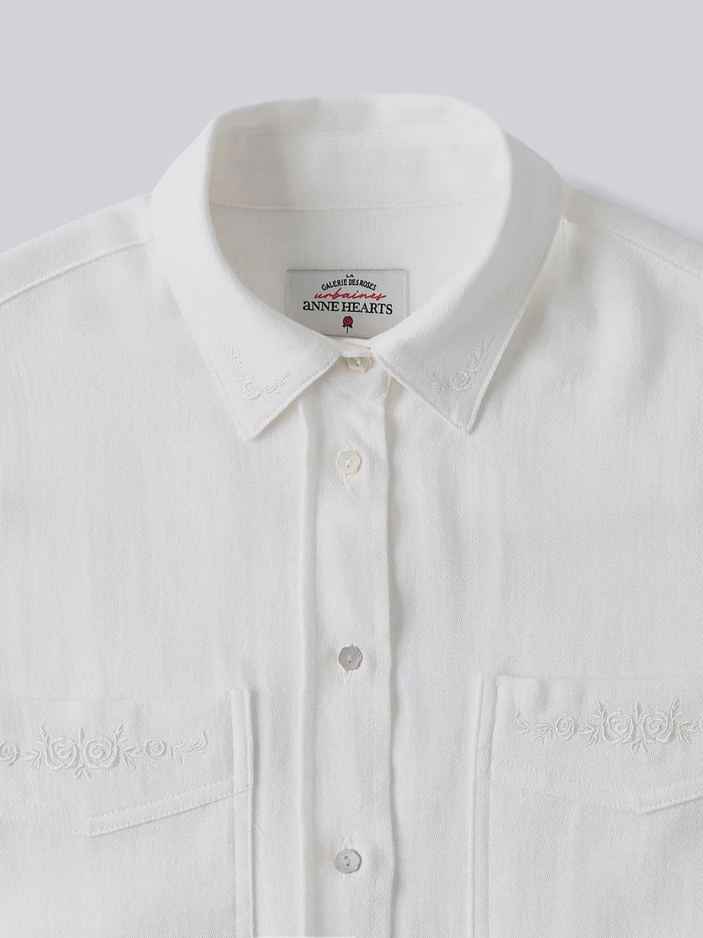 Soft Embroidery Cotton Shirt (Ivory) — vue 9