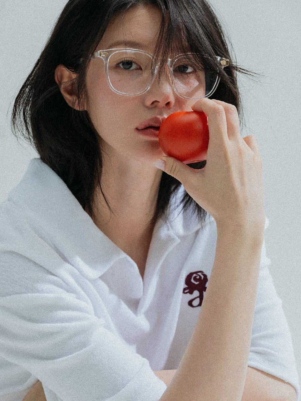 Relaxed Collar Terry Tee (White) — vue 3