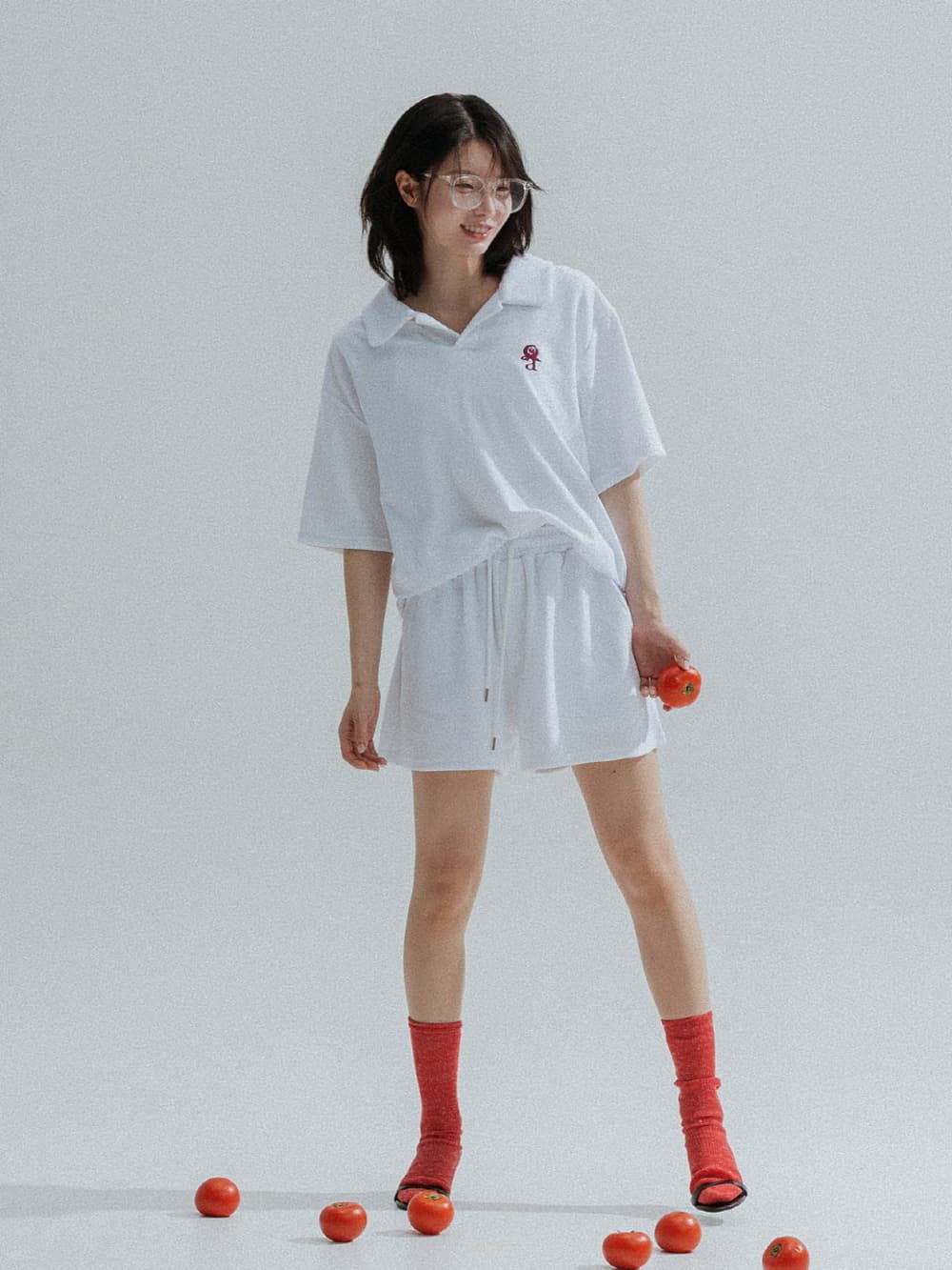 Relaxed Terry Shorts (White) — vue 5