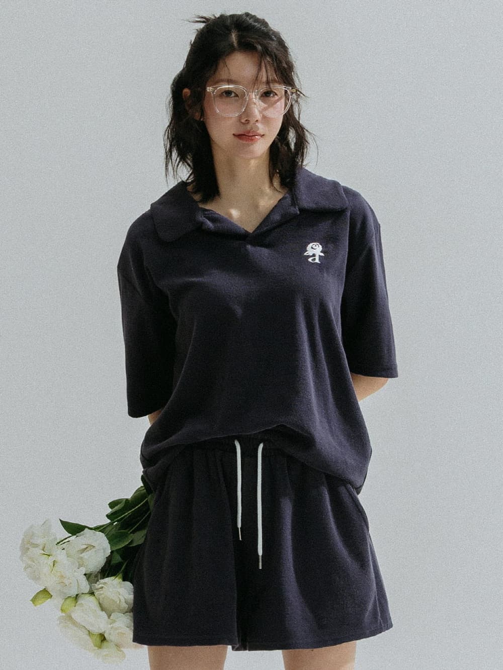 Relaxed Terry Shorts (Navy) — vue 3