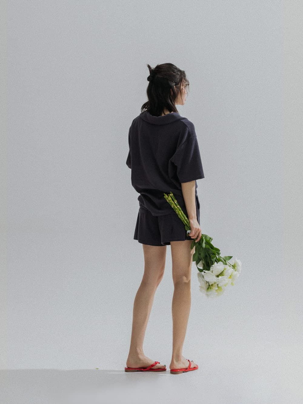 Relaxed Terry Shorts (Navy) — vue 7