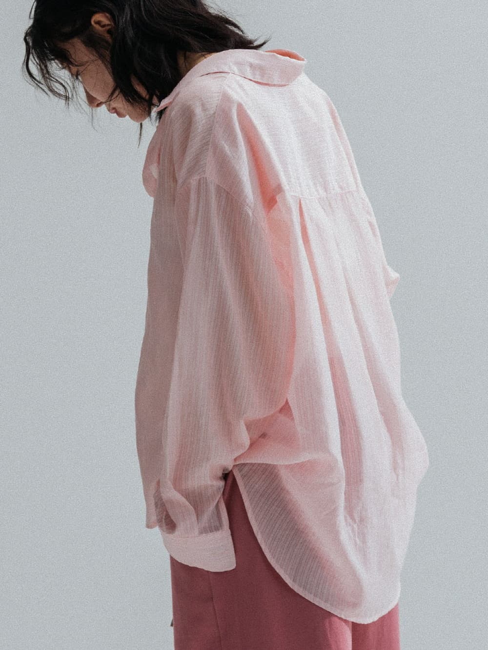 Pinstripe Sheer Shirt (Pink) — vue 6