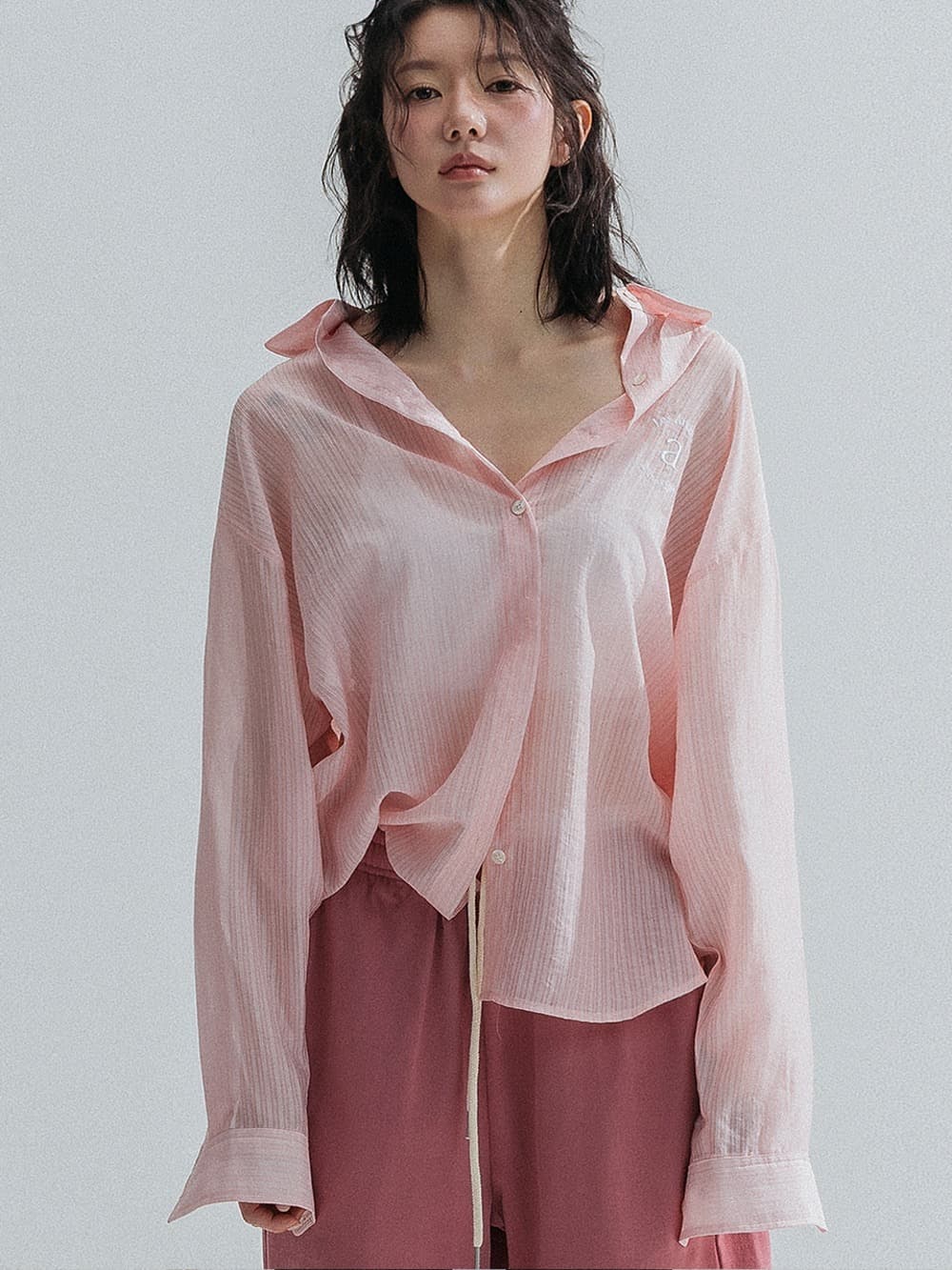 Pinstripe Sheer Shirt (Pink) — vue 1