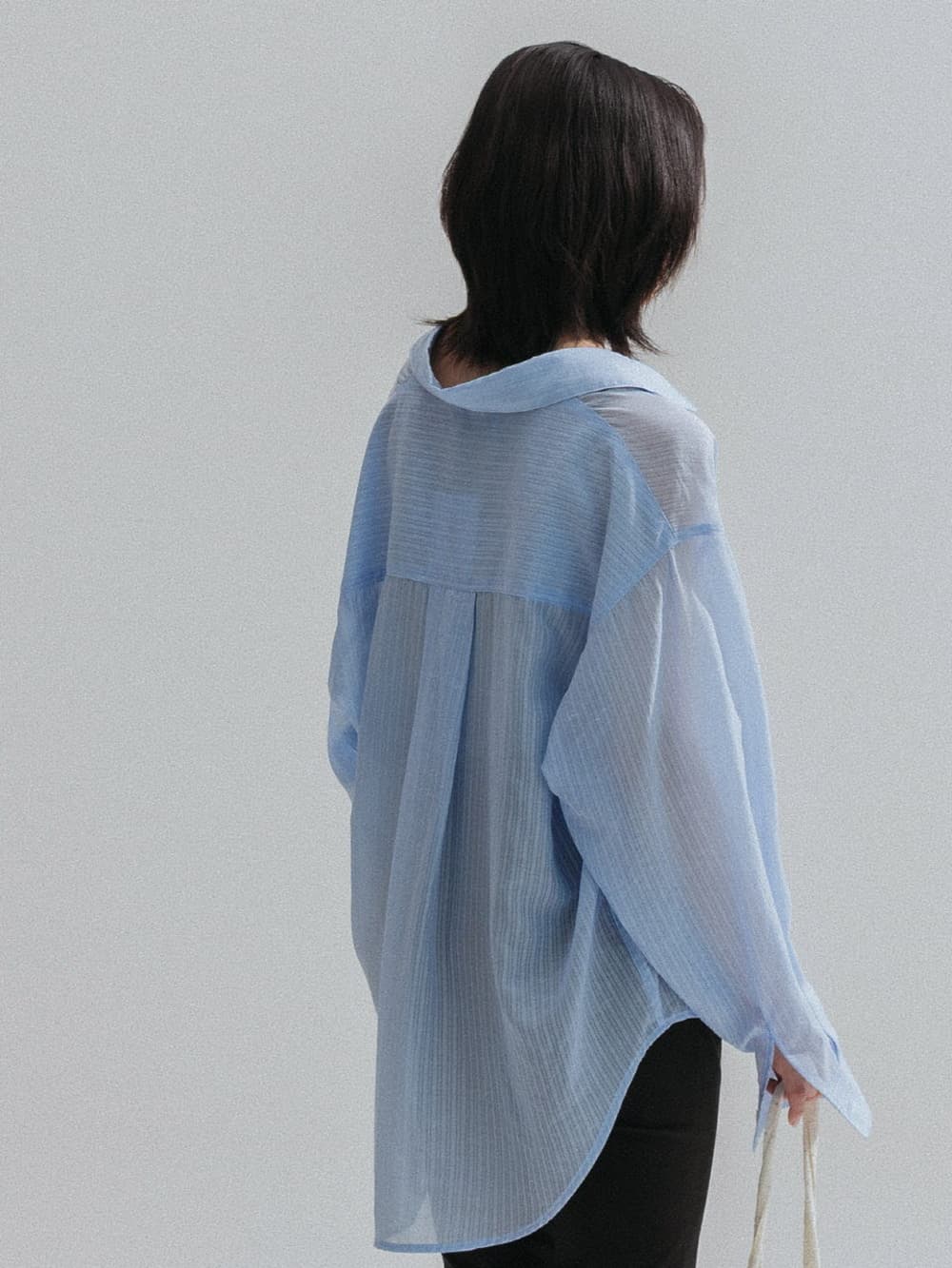 Pinstripe Sheer Shirt (Blue) — vue 3