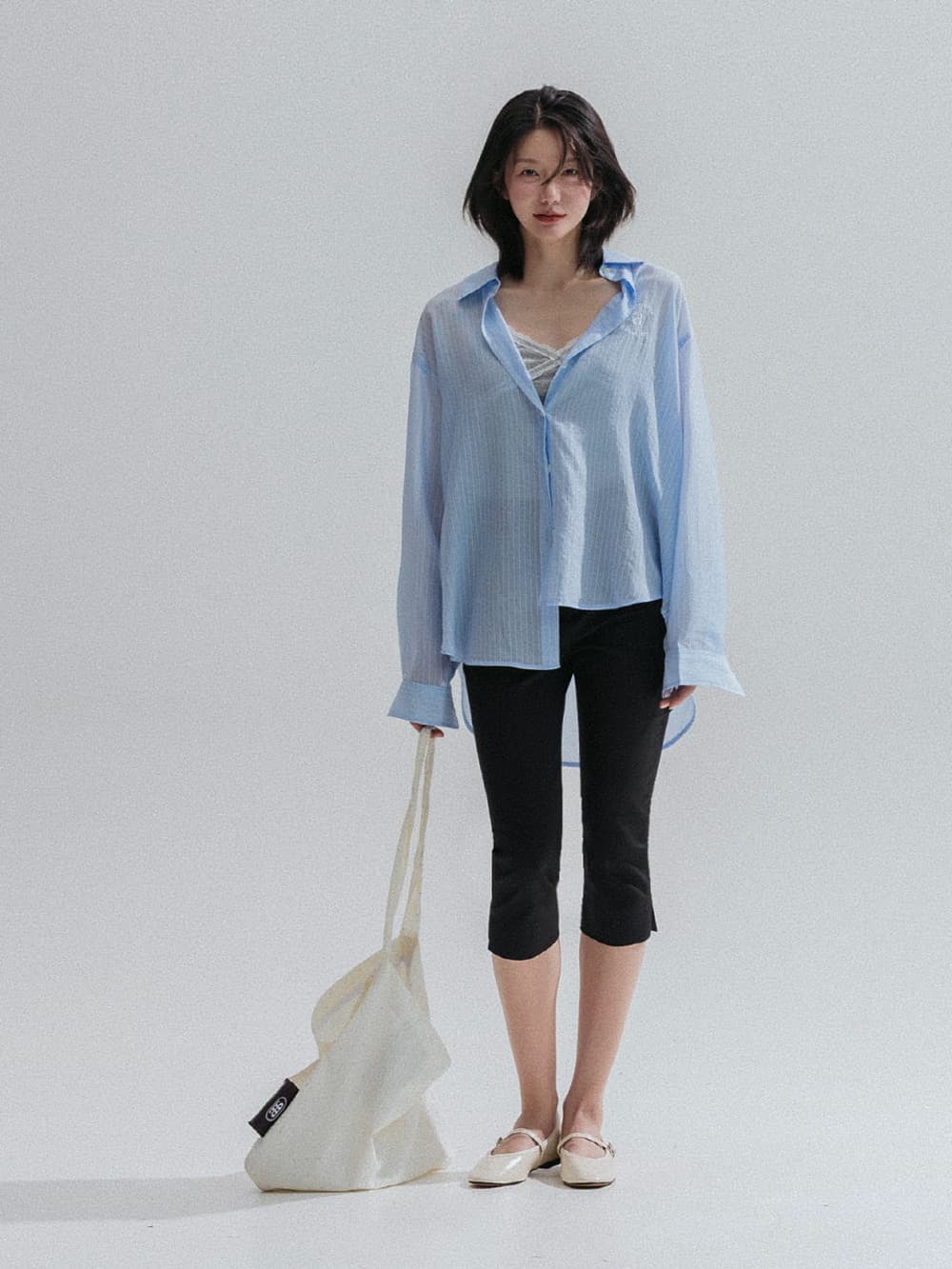 Pinstripe Sheer Shirt (Blue) — vue 6