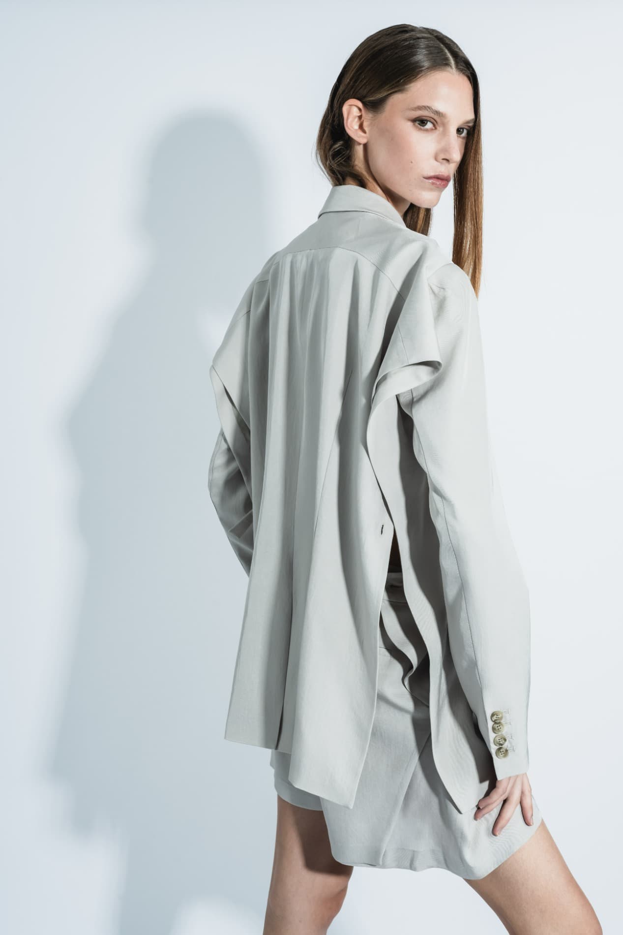 Side Open Cape Blazer (Light Gray) — vue 1