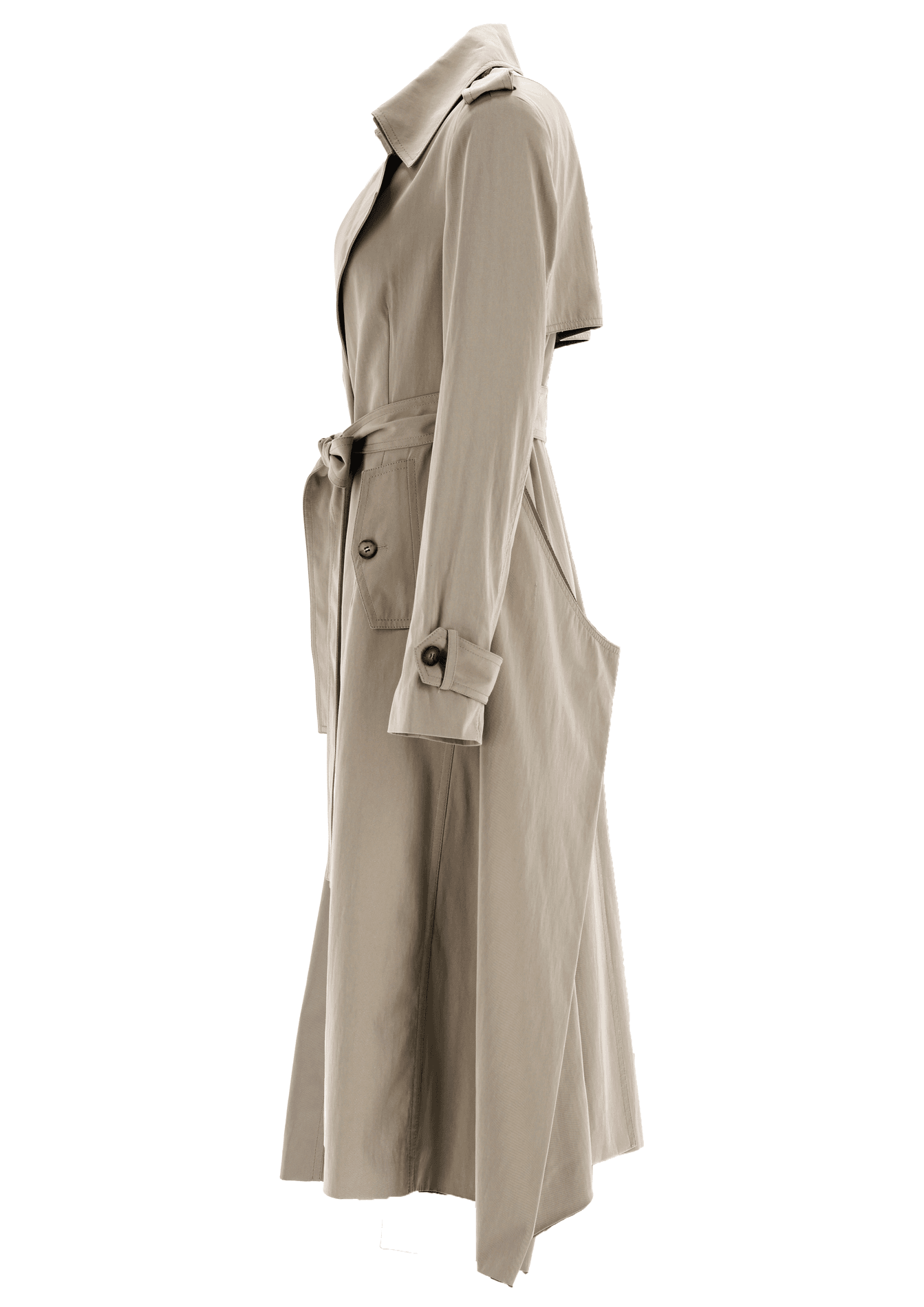 Expandable Asymmetric Trench Coat — vue 3