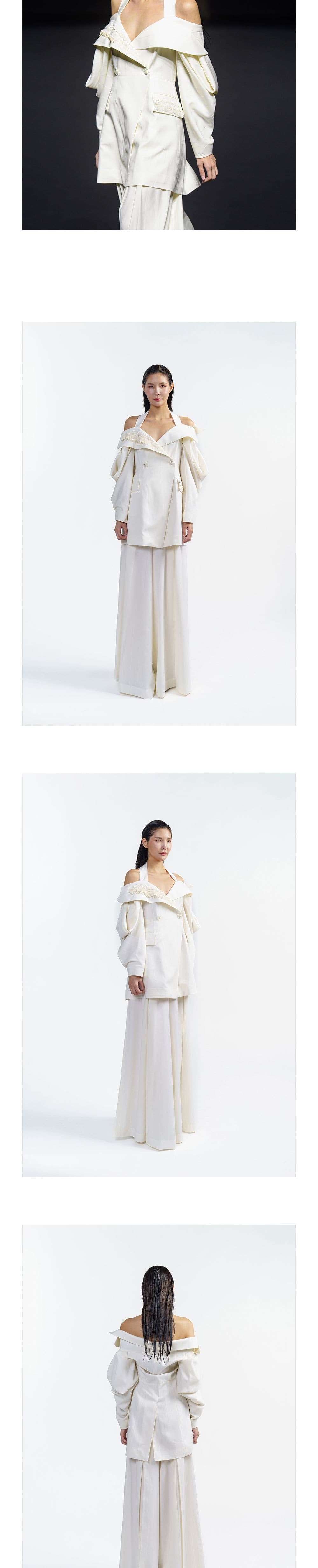 Off-Shoulder Wool Jacket (Cream) — vue 4