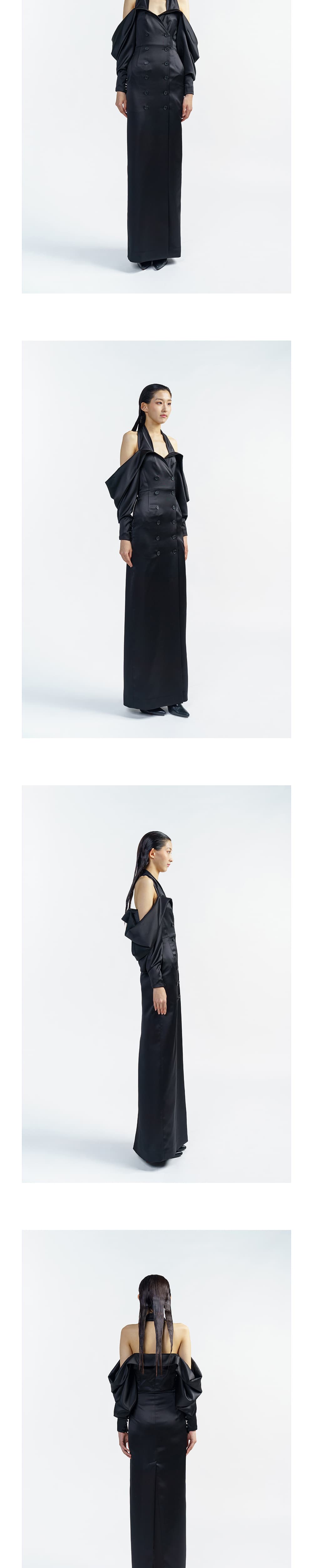 Halter-Neck Satin Double Long Dress — vue 4