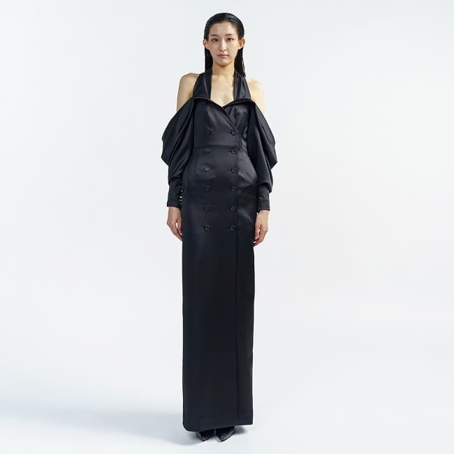 Halter-Neck Satin Double Long Dress — vue 1