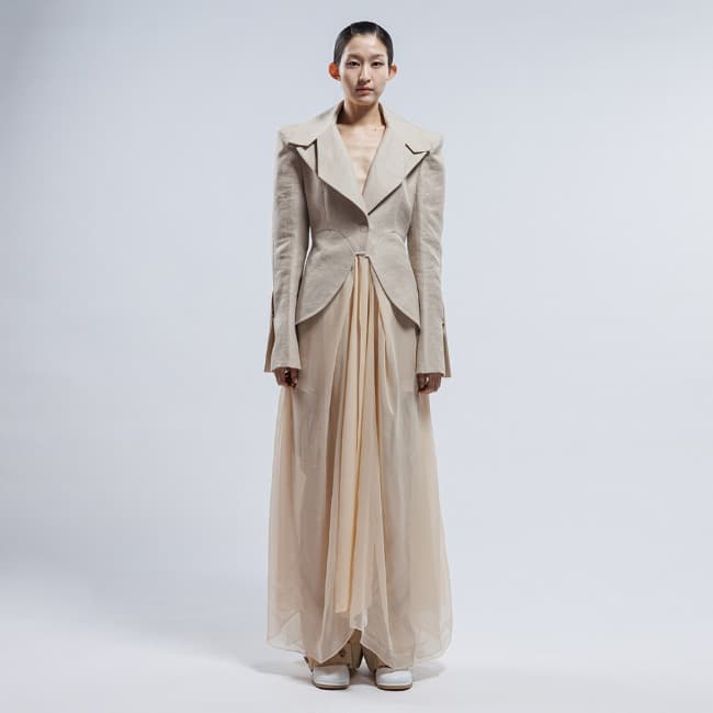 Linen Jacket & Silk Skirt One-piece Coat — vue 1