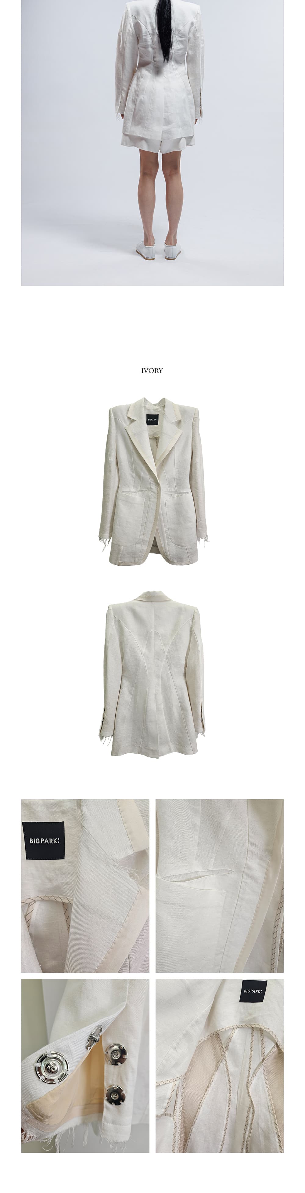 Linen Blend Sinuous Line Power Shoulder Single Jacket — vue 4
