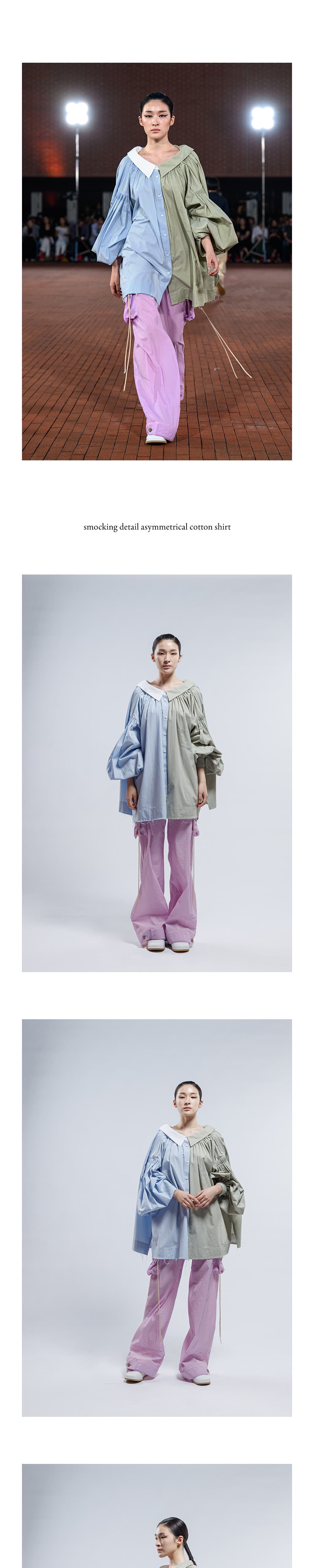 Smocking Detail Asymmetrical Cotton Shirt — vue 3