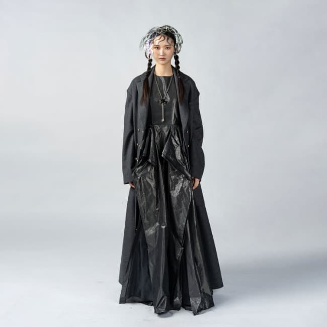 GreyMelange Tuck Maxi Coat — vue 1