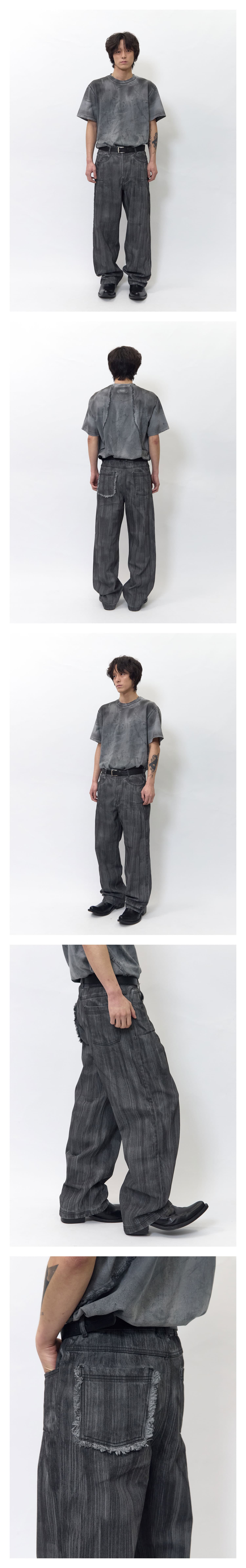 Brushed Oil Washed Wide Denim Pants Grey — vue 2