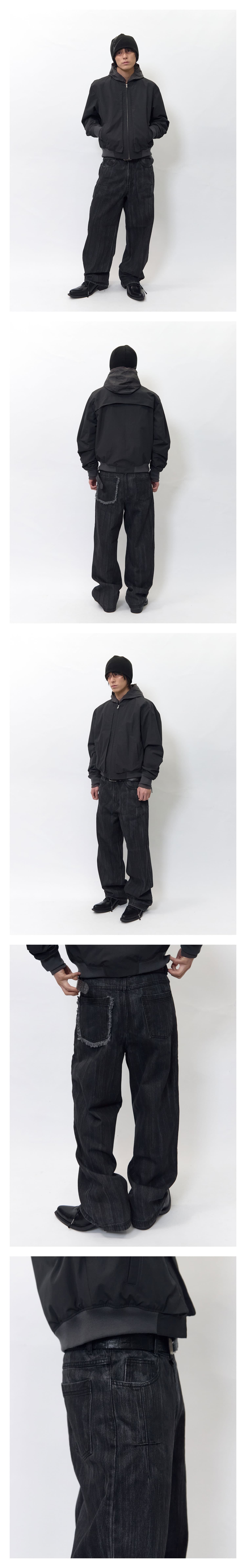 Brushed Oil Washed Wide Denim Pants Black — vue 2