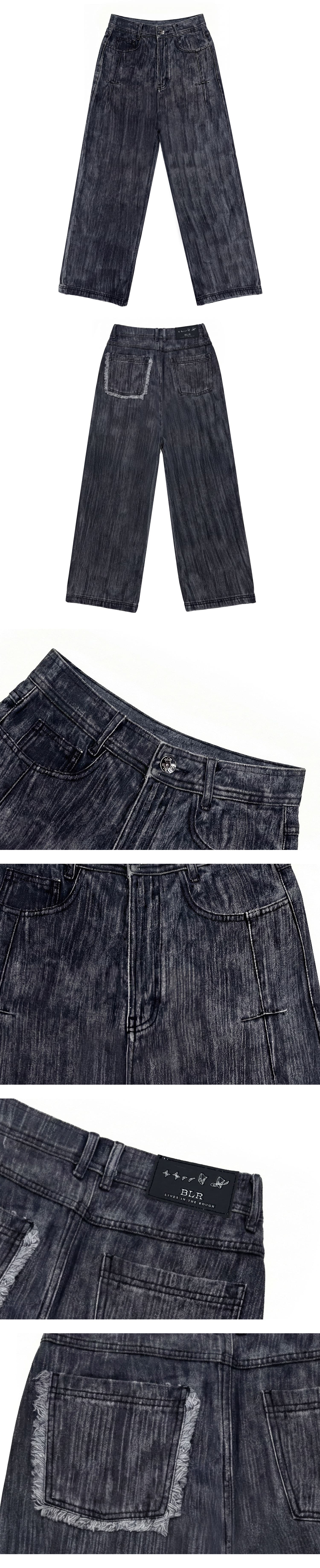 Brushed Oil Washed Wide Denim Pants Black — vue 3