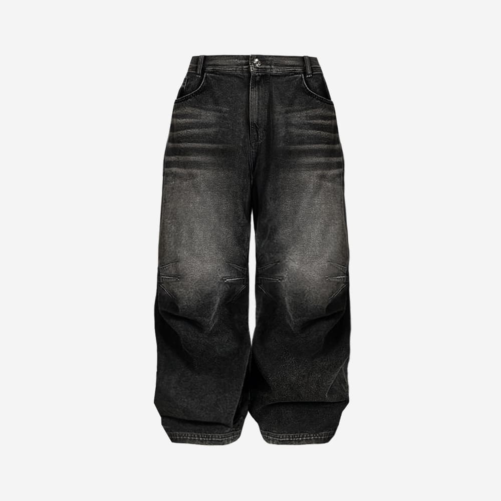 BLR Double Trident Washing Wide Denim Pants Black — vue 17