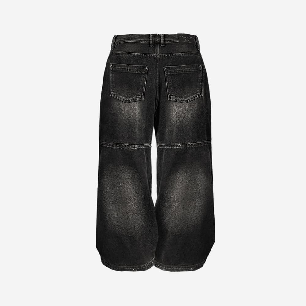 BLR Double Trident Washing Wide Denim Pants Black — vue 18