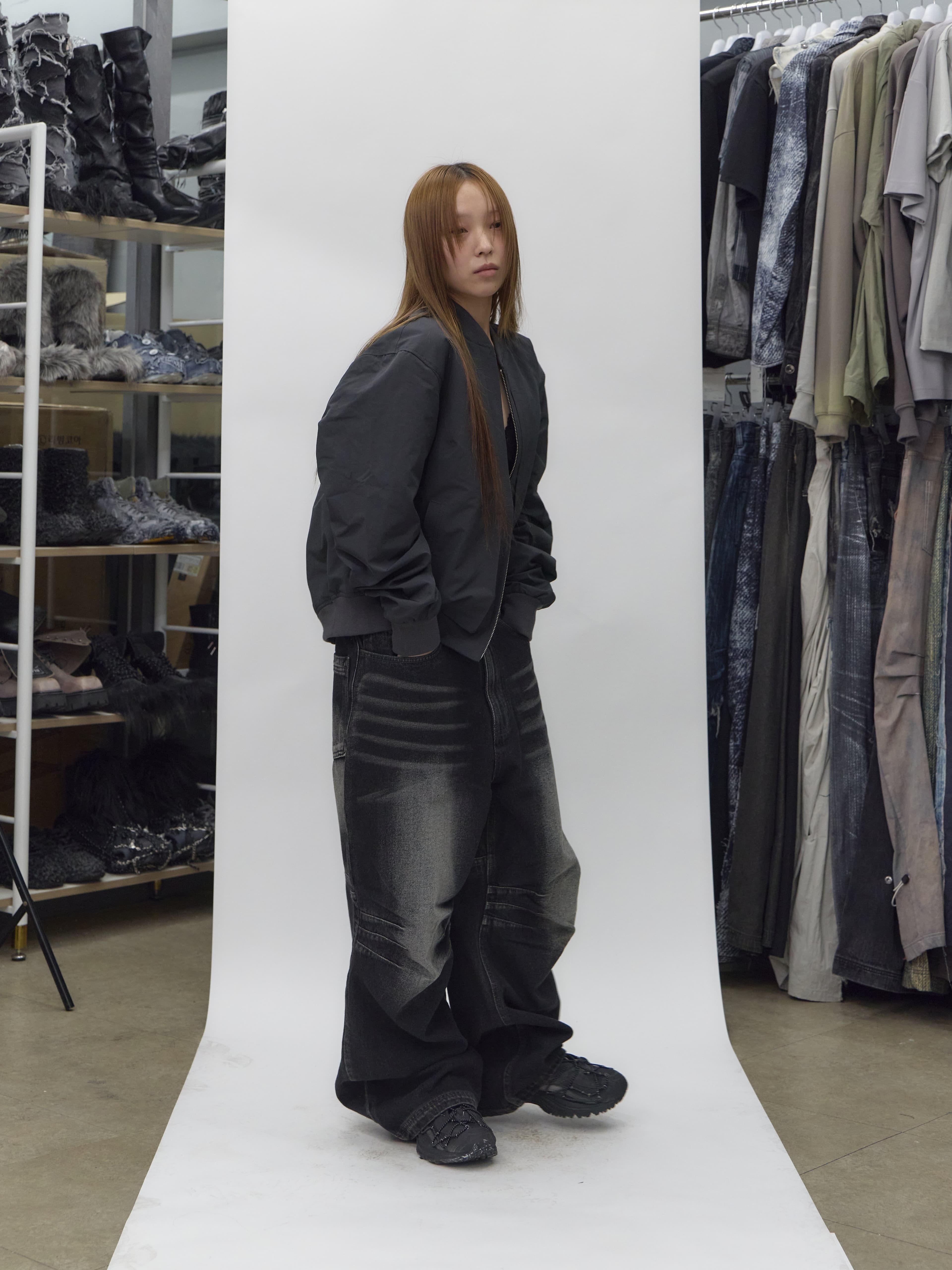 BLR Double Trident Washing Wide Denim Pants Black — vue 4