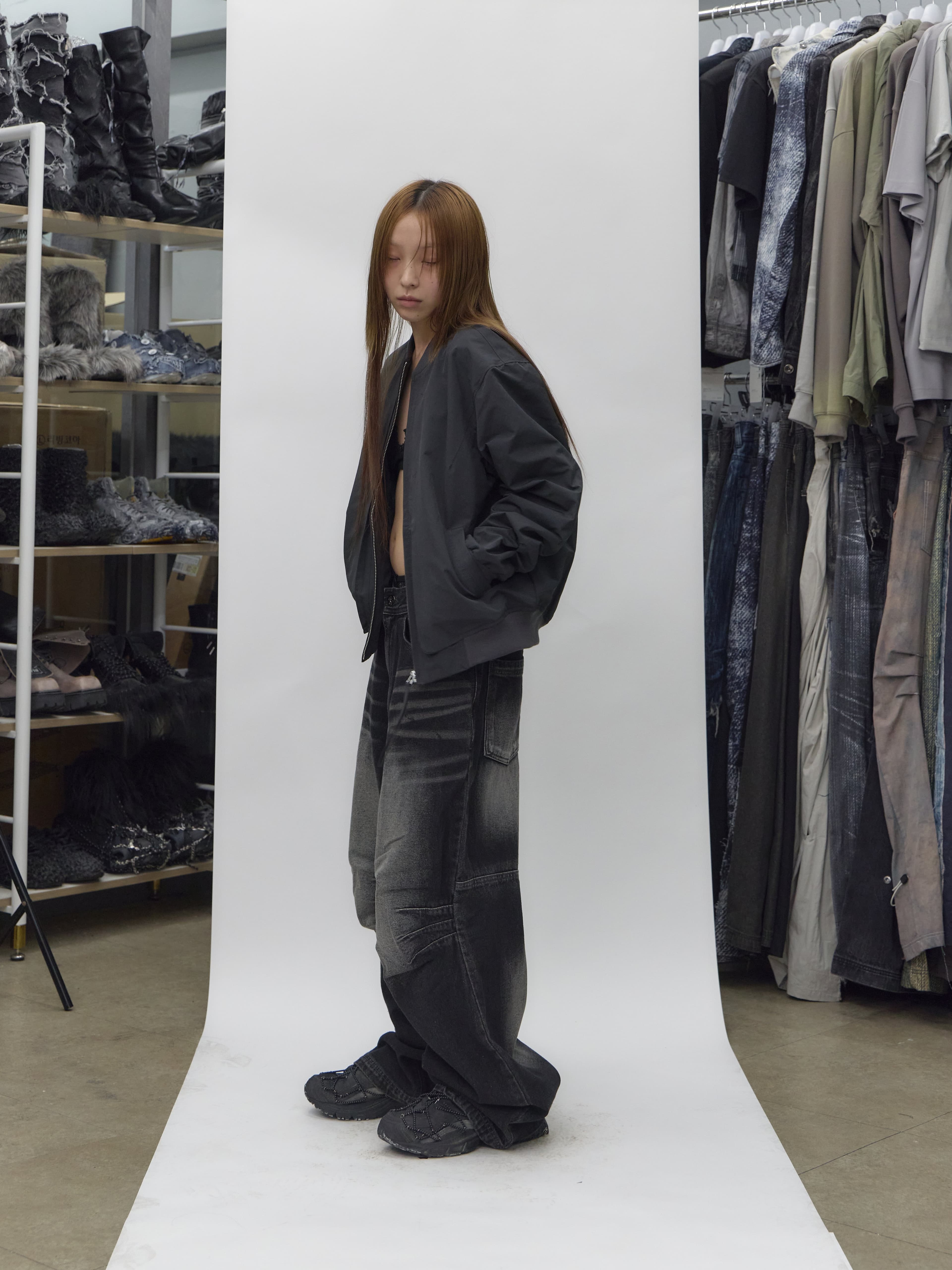 BLR Double Trident Washing Wide Denim Pants Black — vue 6