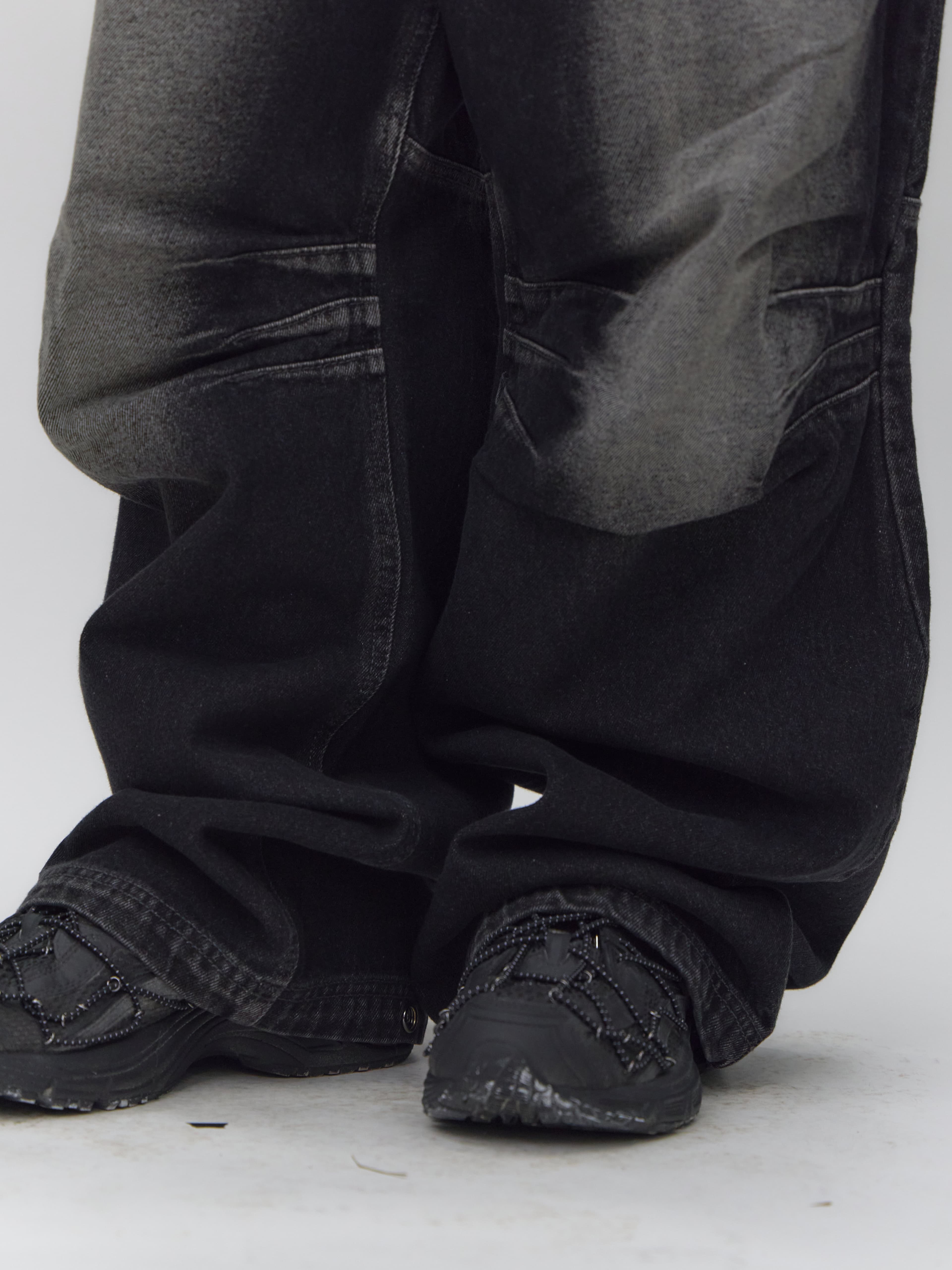 BLR Double Trident Washing Wide Denim Pants Black — vue 10