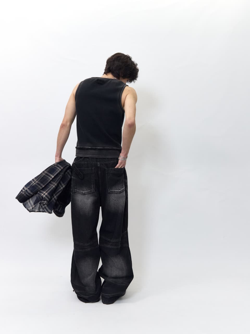 Embossed Wave Washing Wide Denim Pants Black — vue 13