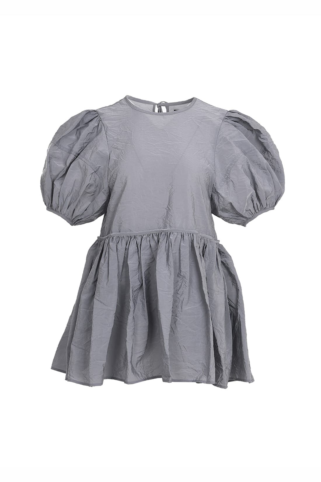 Puff Sleeve Shirring Blouse Grey — vue 1