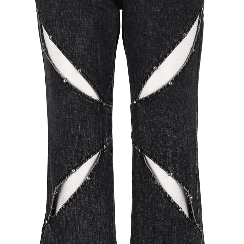 STUD GREY CUTOUT ZIPPER DENIM — vue 2