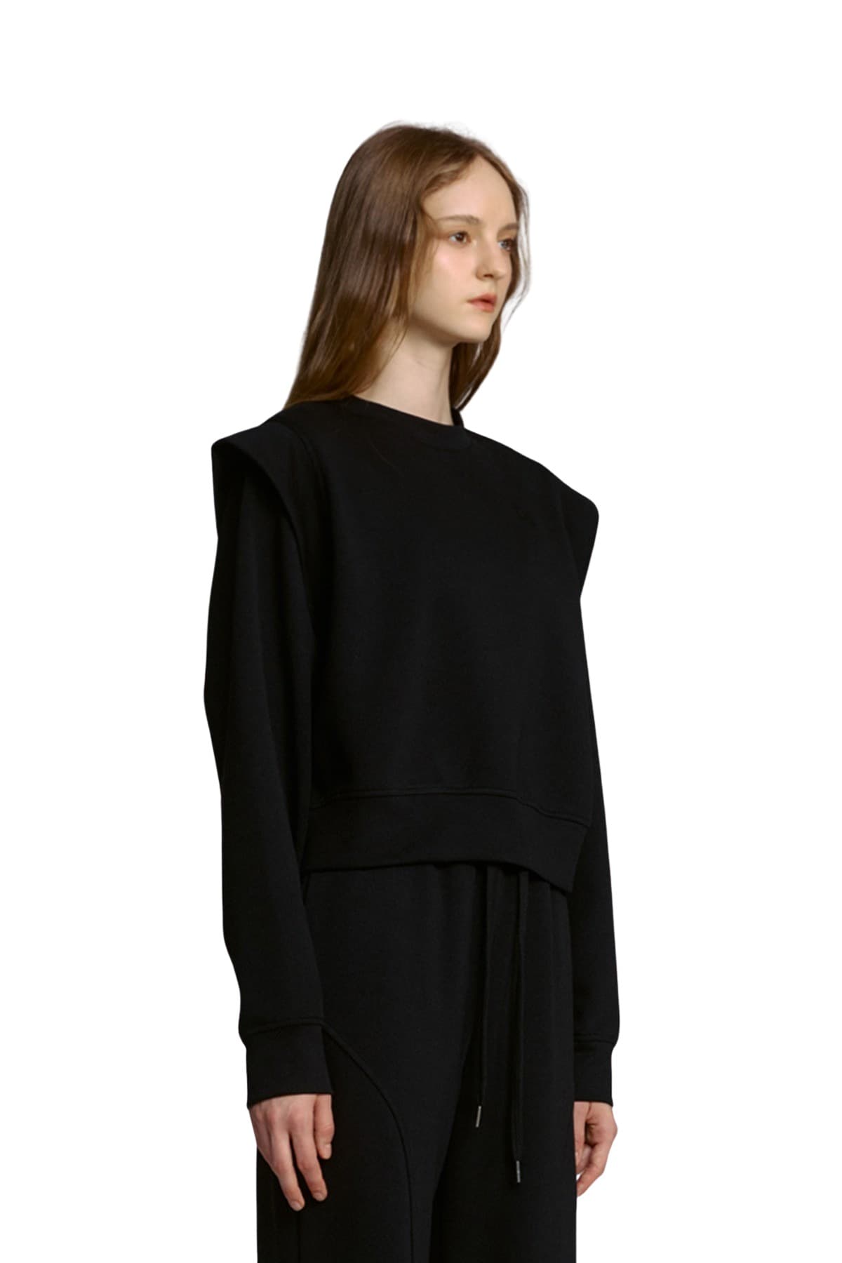 Cap Sleeve Sweatshirt (BLACK) — vue 3