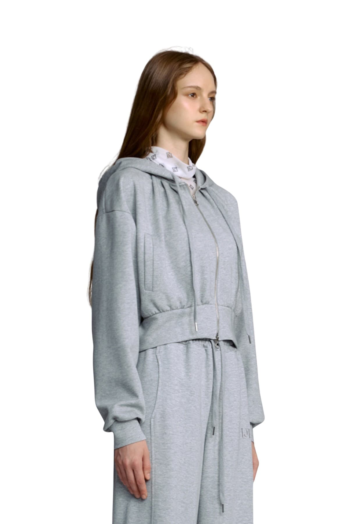 Pintuck Hooded Zip-up (GRAY) — vue 3