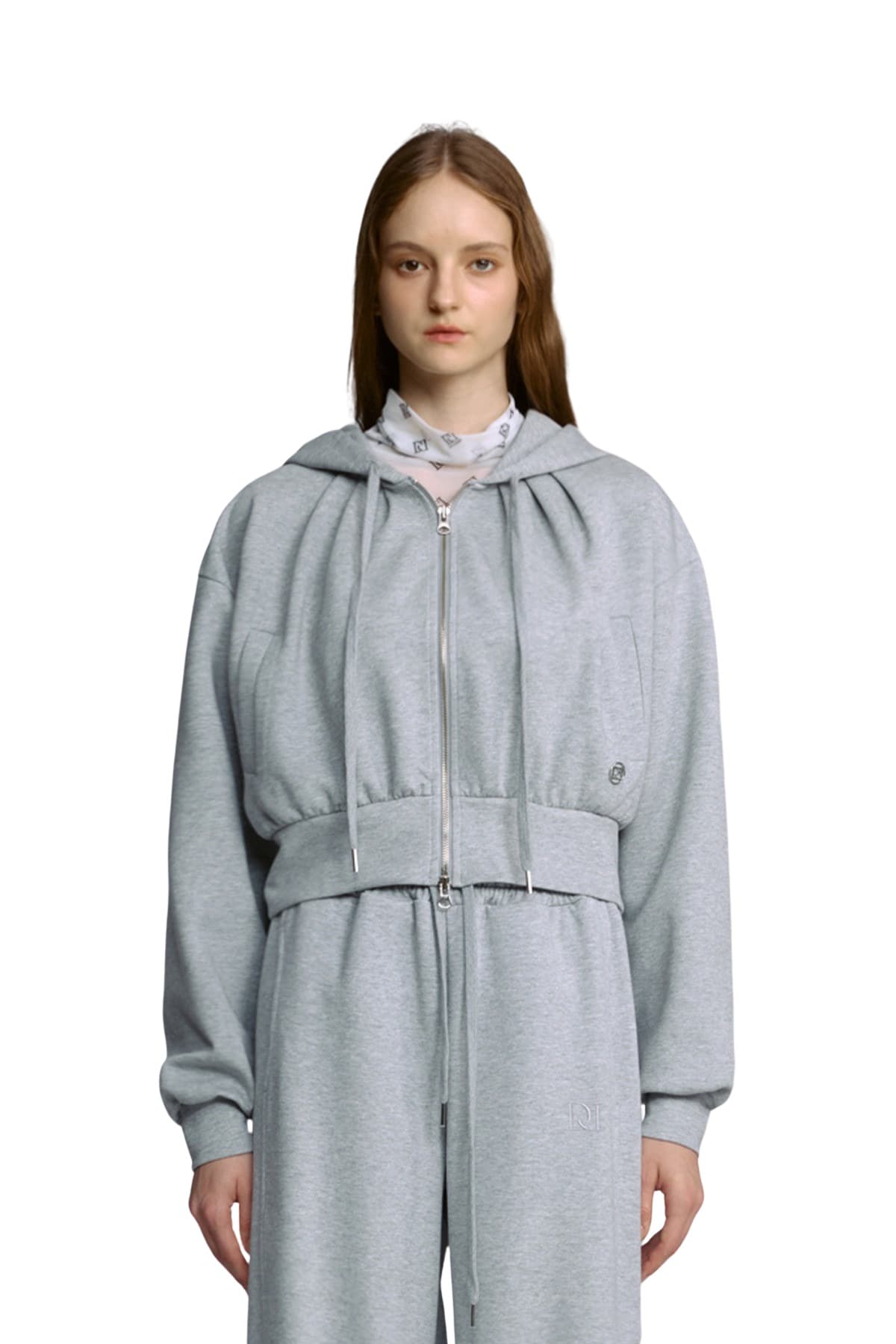 Pintuck Hooded Zip-up (GRAY) — vue 1