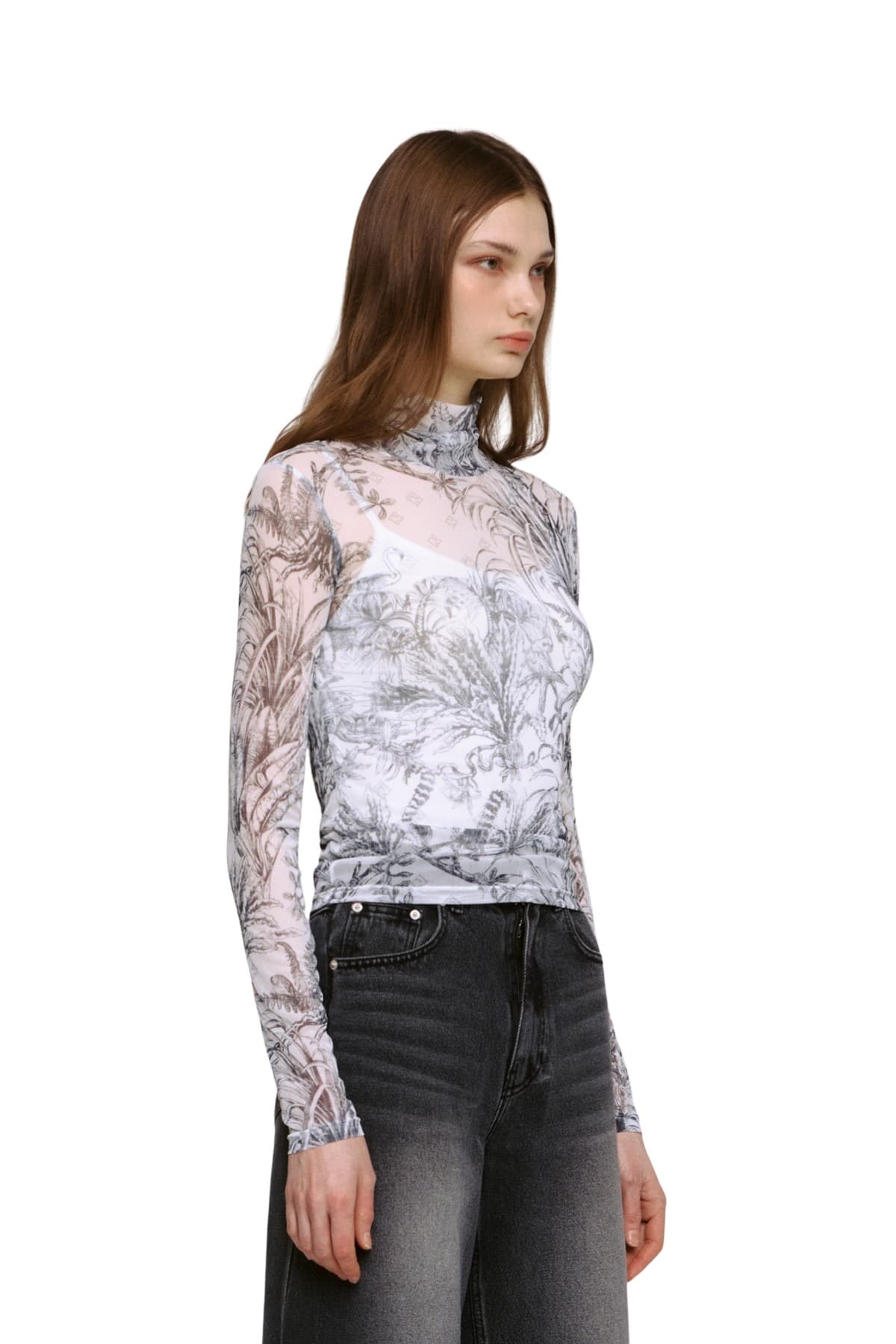 Mesh Print Turtleneck T-shirt (BK) — vue 3