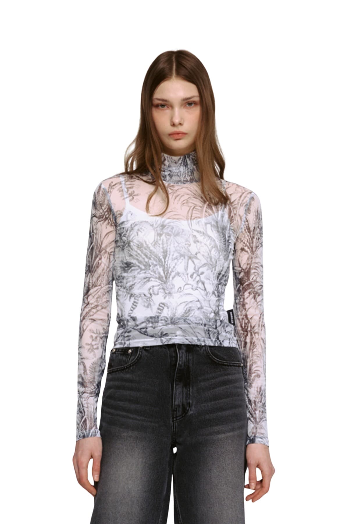 Mesh Print Turtleneck T-shirt (BK) — vue 5