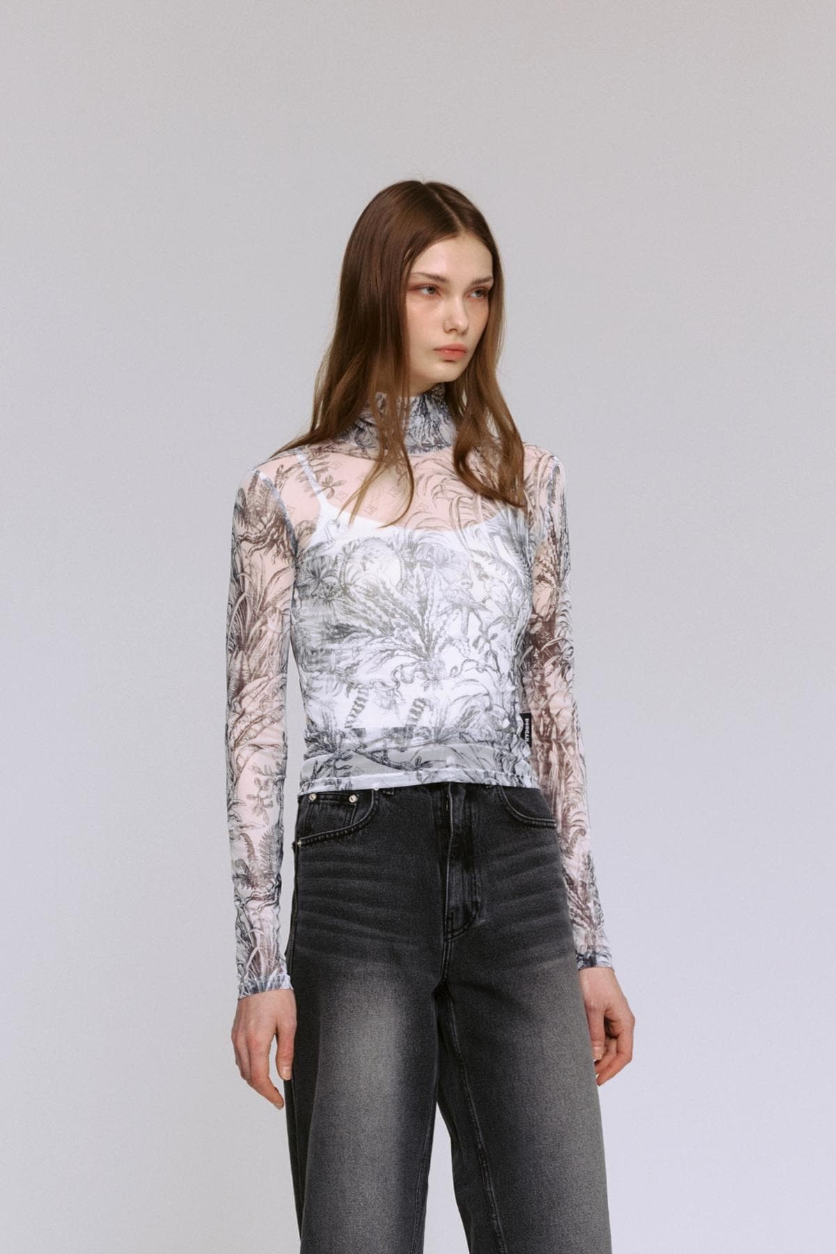 Mesh Print Turtleneck T-shirt (BK) — vue 10